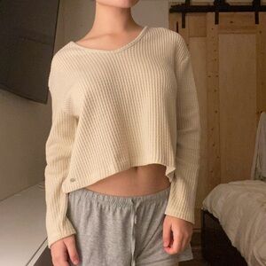 Pull&Bear Cream Waffle Knit Long Sleeve